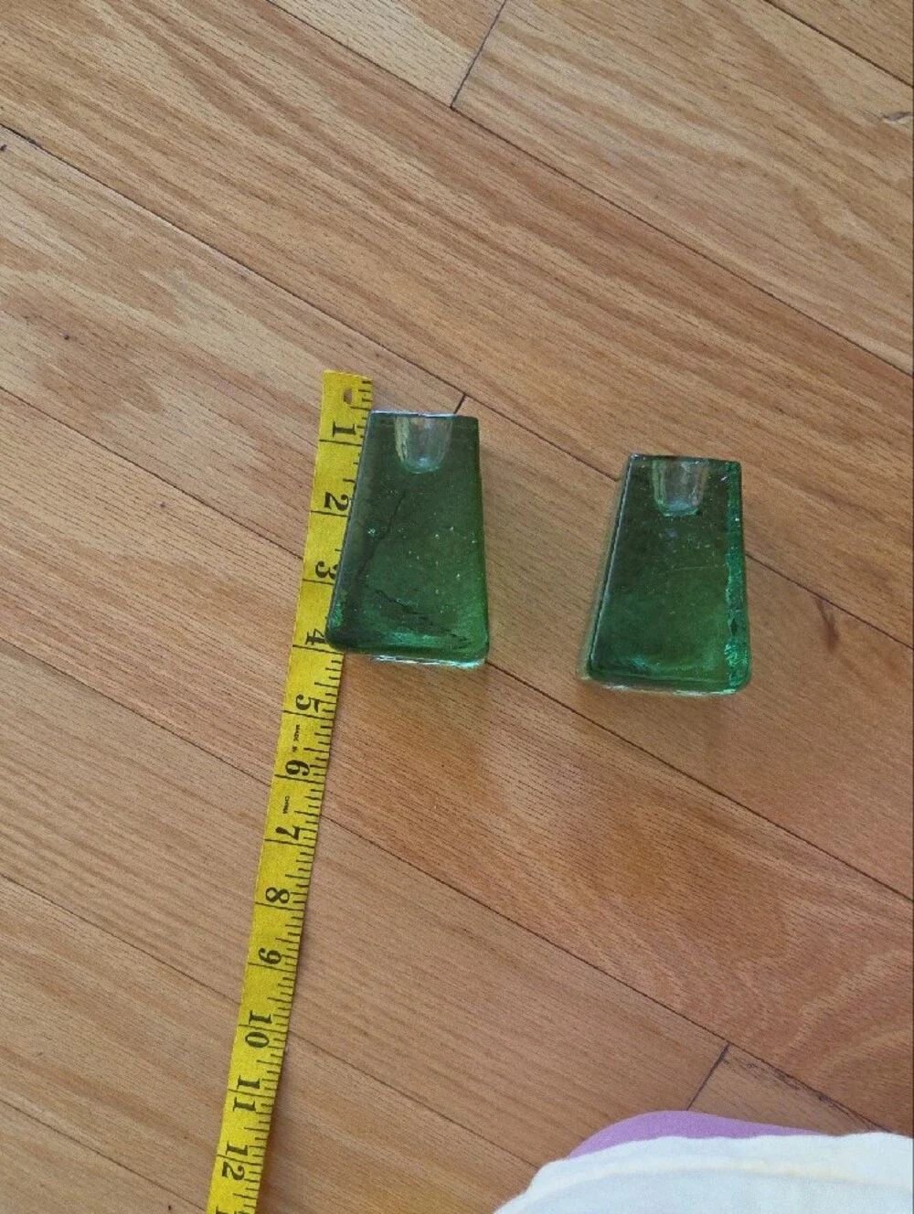Fire and Light Signed Green Glass Taper Candle Holders - Pair